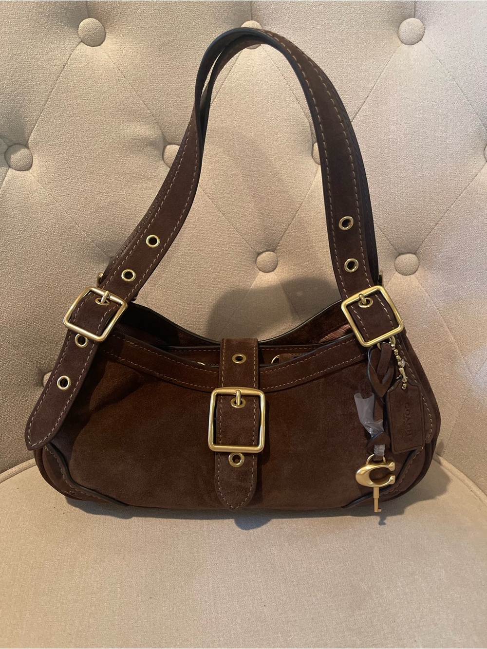 NWT COACH Drifter Shoulder Bag 31 Brass/Dark Chocolate Suede & Leather Gift Box